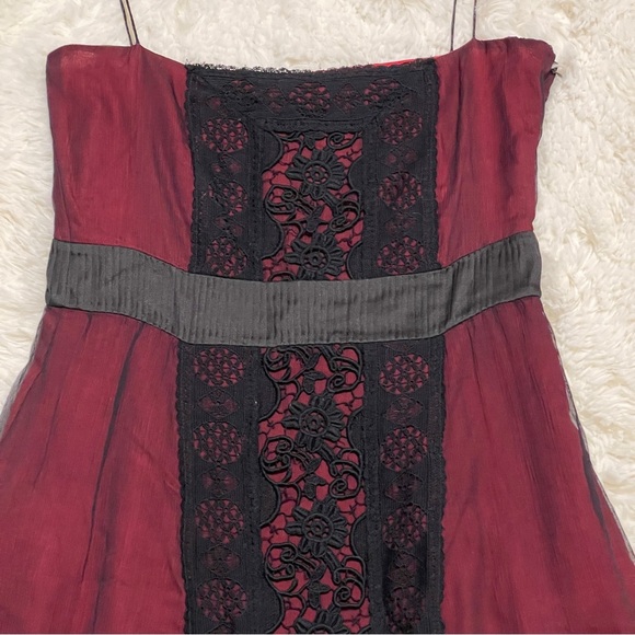 Zara Woman Burgundy Holiday Party Dress Satin & Black Lace Slip Midi Goth Medium - Picture 12 of 16